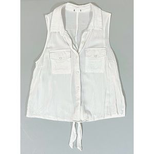 White Sleeveless Collared Button-Down Tank Crop Top Shirt Blouse Size M 🤍
